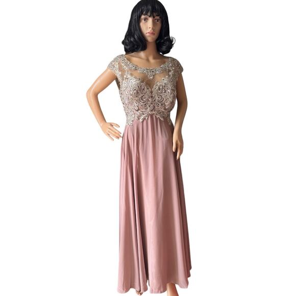 Mother of bride Embellished Illusion Jewel Neck A-line gown size large - XL - Picture 3 of 13